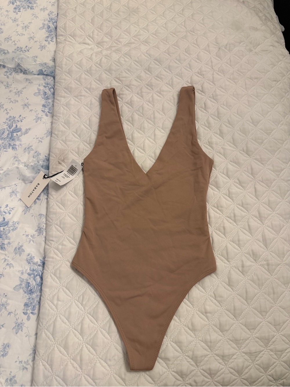 Aritzia Babaton Taupe/Light Brown Deep V Bodysuit